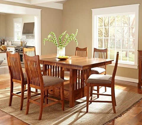 Laurelhurst 72" Mission Oak Extendable Rectangular Gathering Height ... intended for Modern Oak Dining Table Rectangular
